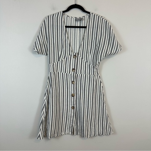 ASOS | White Striped Plunge V-Neck Button Front Mini Dress Size 6 - Picture 2 of 8